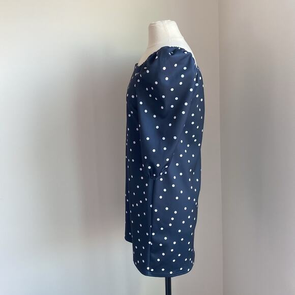 ASOS Puff Sleeve Dress Womens Sz 6 Navy Polka Dot Square Neck Mini - Picture 4 of 7